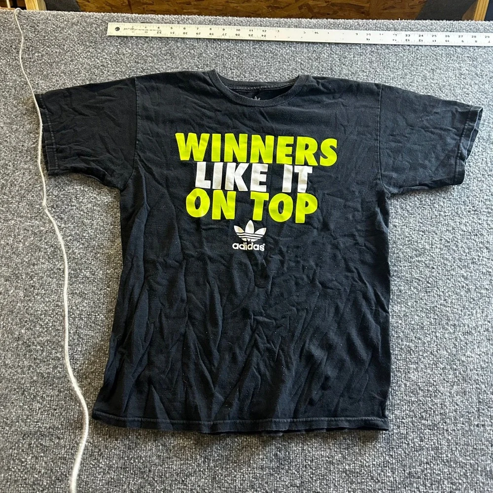 Adidas T-Shirt Mens Size M Black Winners Like It On Top Graphic Neon Trefoil